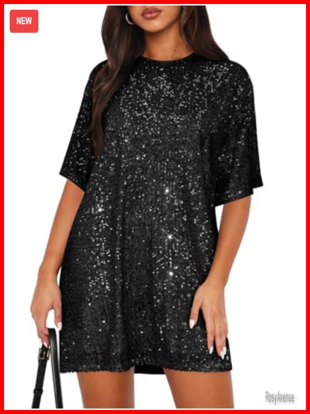 Sequin Shift Dress Reversible Crew Neck V-Neck Half Sleeve Mini Party Club